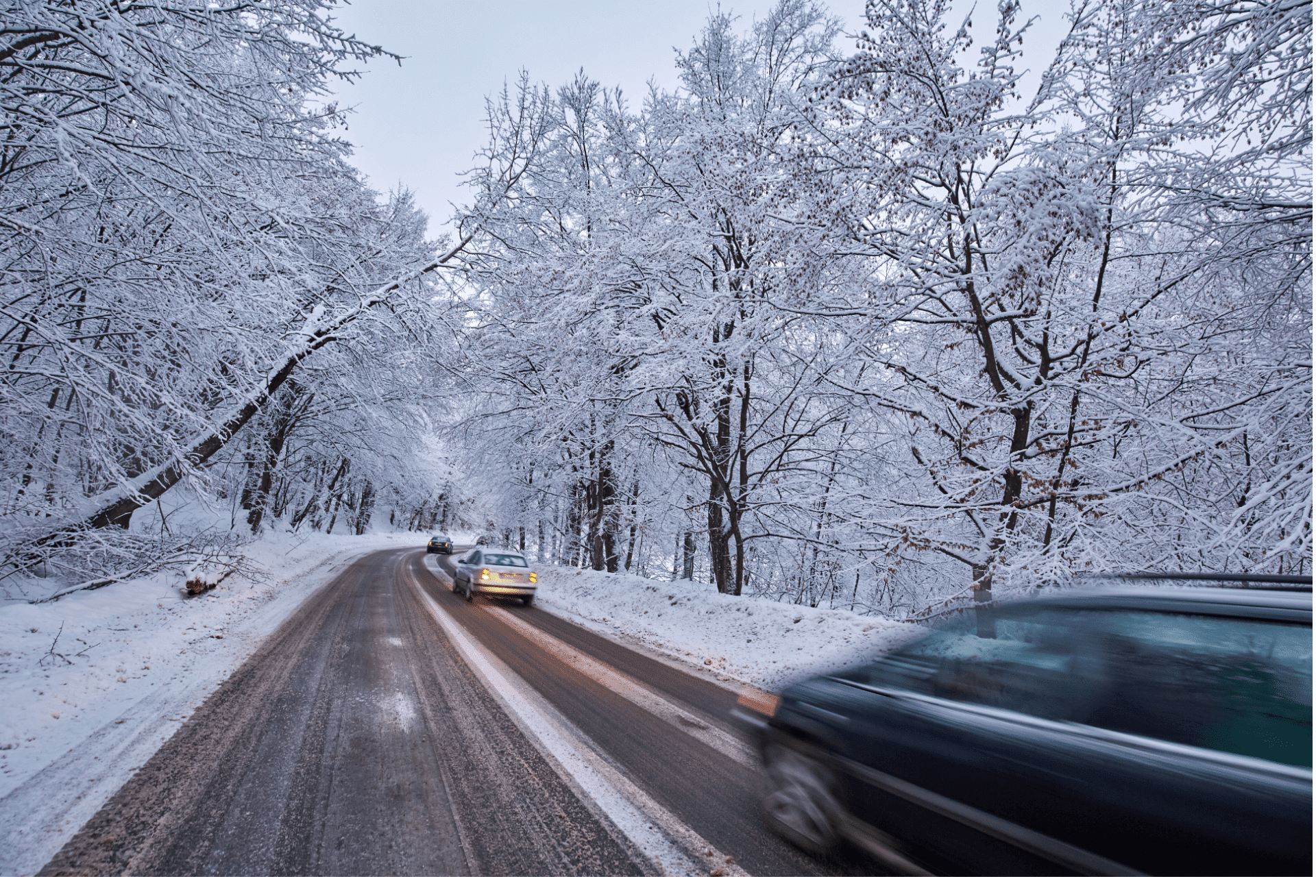 Car In Texas Driving On A Winter Road