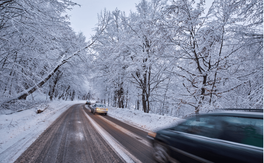 Car In Texas Driving On A Winter Road