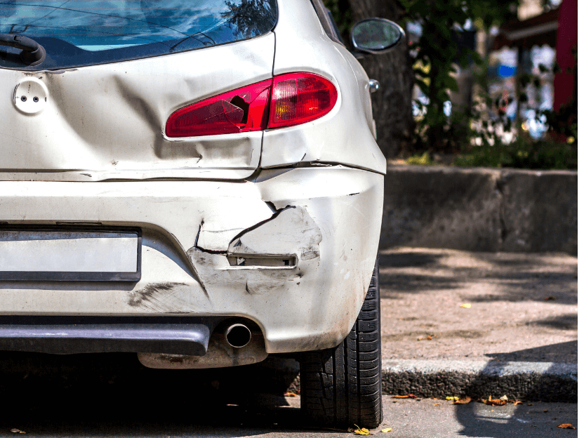 Car With A Damaged Bumper That Needs To Be Replaced At Mr. Car Shine Body Shop