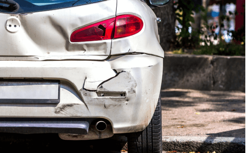 Car With A Damaged Bumper That Needs To Be Replaced At Mr. Car Shine Body Shop