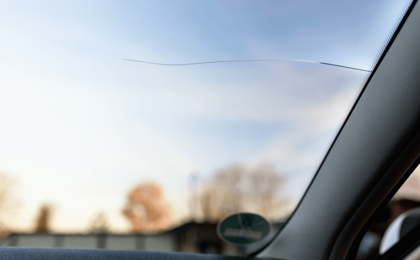 Car Windshield That Needs Replacement At Mr. Car Shine Body Shop
