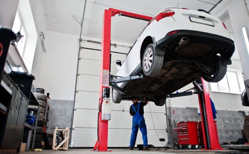 Car Suspension Being Repaired In Garland Auto Body Shop