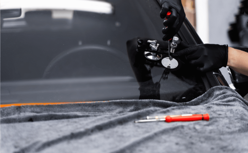 Car In Garland Receiving Windshield Repairs By The Experts At Mr. Car Shine